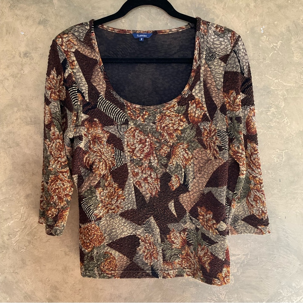 Vintage 90s Reitmans Textured Scoop Neck Three Quarter Sleeve Top